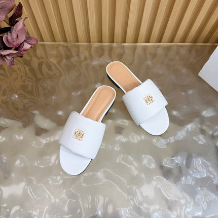 LOEWE 26S SLIDE SANDALS IN WHITE ANAGRAM PADDED LAMBSKIN
