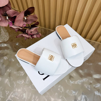LOEWE 26S SLIDE SANDALS IN WHITE ANAGRAM PADDED LAMBSKIN