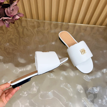 LOEWE 26S SLIDE SANDALS IN WHITE ANAGRAM PADDED LAMBSKIN