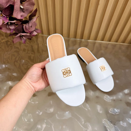 LOEWE 26S SLIDE SANDALS IN WHITE ANAGRAM PADDED LAMBSKIN