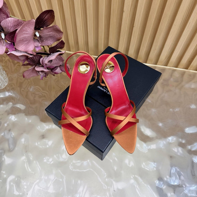 YSL 26S HIGH-HEELED SANDALS 90 MM IN COPPER ORANGE SATIN