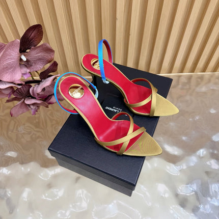YSL 26S HIGH-HEELED SANDALS 90 MM IN MOSS GREEN SATIN