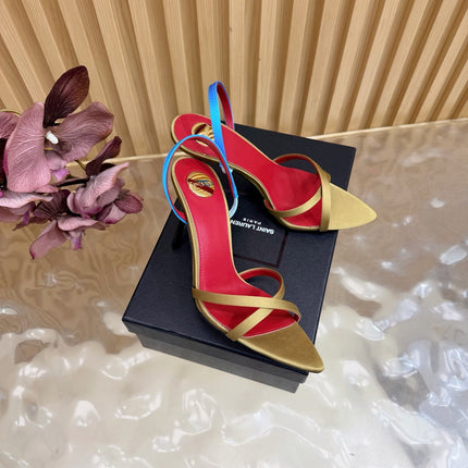 YSL 26S HIGH-HEELED SANDALS 90 MM IN MOSS GREEN SATIN