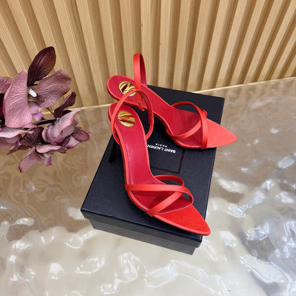 YSL 26S HIGH-HEELED SANDALS 90 MM IN RED SATIN