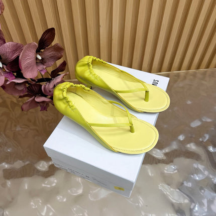 JACQUEMUS 26S THONG HEEL SANDALS 45 MM IN LEMON YELLOW CALFSKIN
