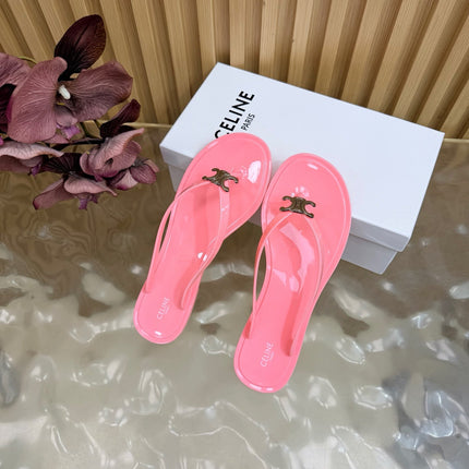 CELINE 26S TRIOMPHE THONG SANDALS IN PINK TPU SILVER HARDWARE