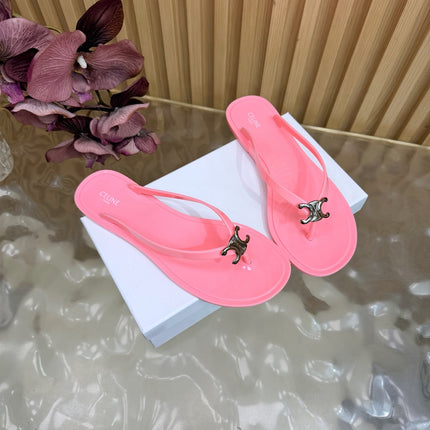 CELINE 26S TRIOMPHE THONG SANDALS IN PINK TPU SILVER HARDWARE