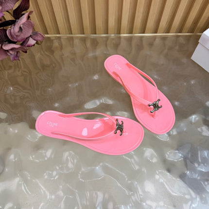 CELINE 26S TRIOMPHE THONG SANDALS IN PINK TPU SILVER HARDWARE