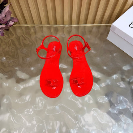 CELINE 26S TRIOMPHE JELLY THONG SANDALS IN BRIGHT RED TPU GOLD HARDWARE