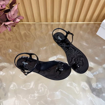CELINE 26S TRIOMPHE JELLY THONG SANDALS IN BLACK TPU GOLD HARDWARE