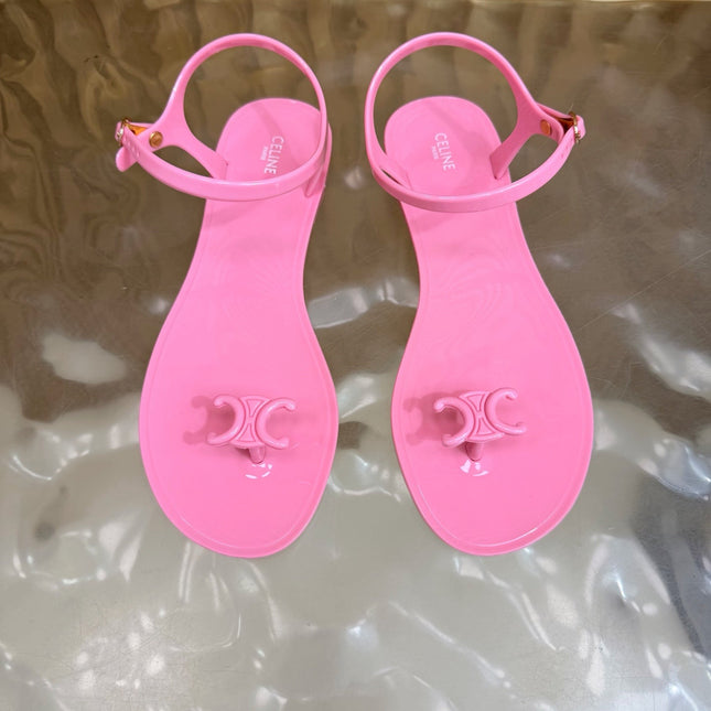 CELINE 26S TRIOMPHE JELLY THONG SANDALS IN PINK TPU GOLD HARDWARE