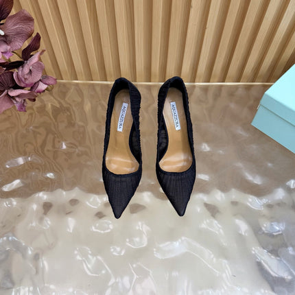 AQUAZZURA 26S OPTIC PUMPS 100 MM IN BLACK PLEATED MESH & SATIN