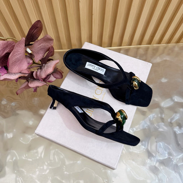 JIMMY CHOO 26S HIGH-HEEL SANDALS 35 MM IN BLACK SUEDE