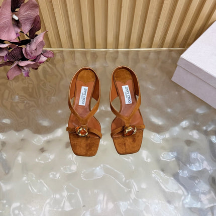 JIMMY CHOO 26S HIGH-HEEL SANDALS 35 MM IN BROWN SUEDE