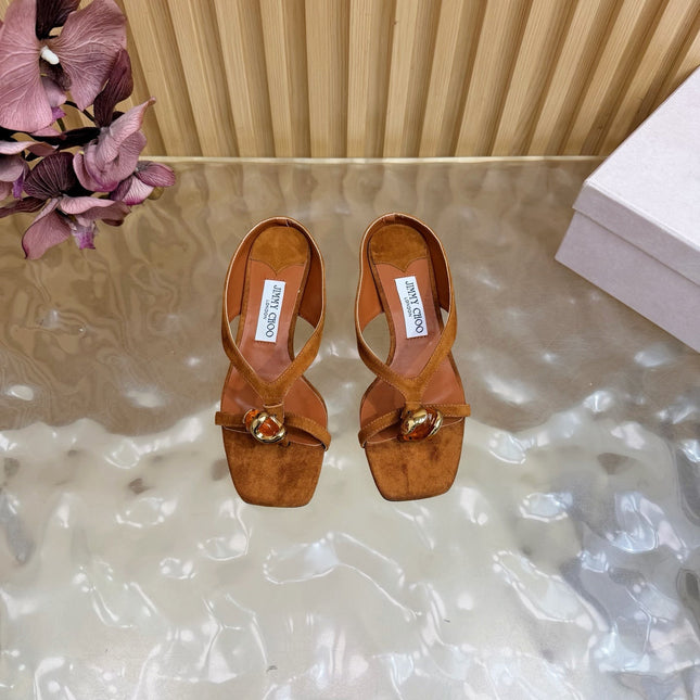 JIMMY CHOO 26S HIGH-HEEL SANDALS 35 MM IN BROWN SUEDE
