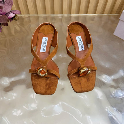 JIMMY CHOO 26S HIGH-HEEL SANDALS 35 MM IN BROWN SUEDE