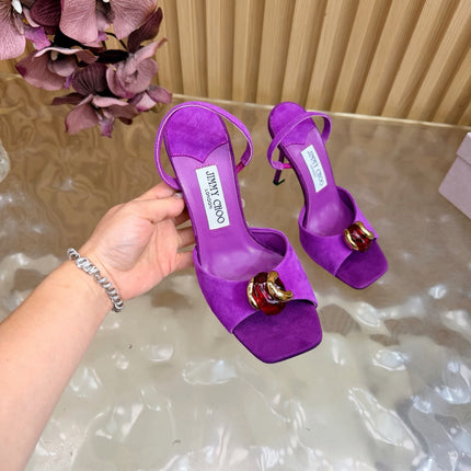 JIMMY CHOO 26S HIGH-HEEL SANDALS 100 MM IN PURPLE SUEDE STONE EMBELLISHMENT