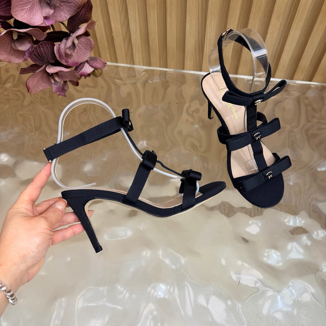 GIANVITO ROSSI 26S BOW STRAP HIGH-HEEL SANDALS 85 MM IN BLACK FABRIC