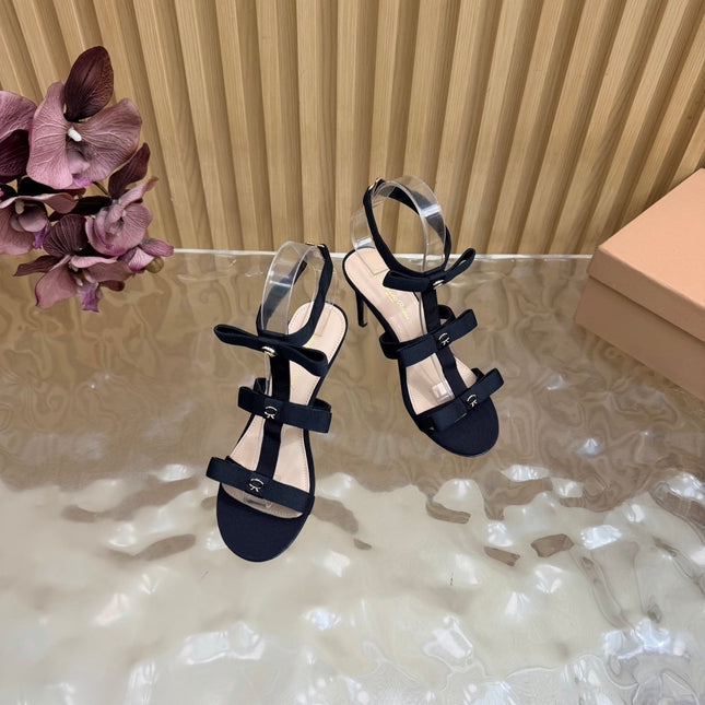 GIANVITO ROSSI 26S BOW STRAP HIGH-HEEL SANDALS 85 MM IN BLACK FABRIC