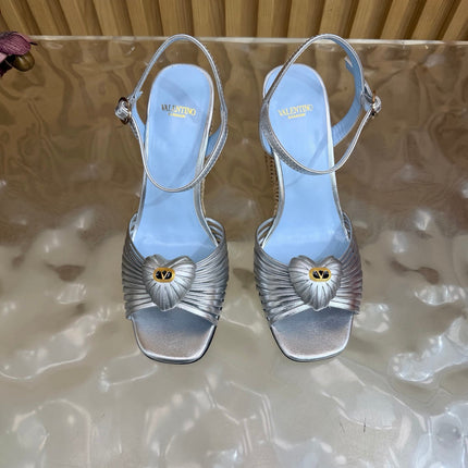 VALENTINO 26S WEDGE SANDAL 85 MM IN SILVER CALFSKIN