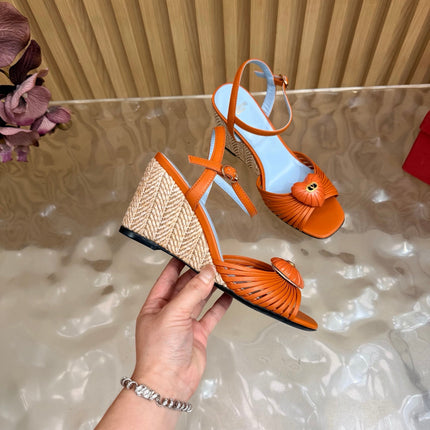 VALENTINO 26S WEDGE SANDAL 85 MM IN ORANGE CALFSKIN