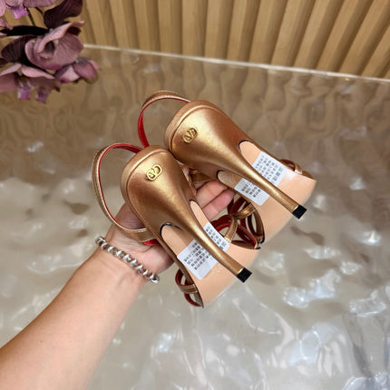 VALENTINO 26S STRAPPER HEEL SANDALS 100 MM IN METALLIC GOLD CALFSKIN