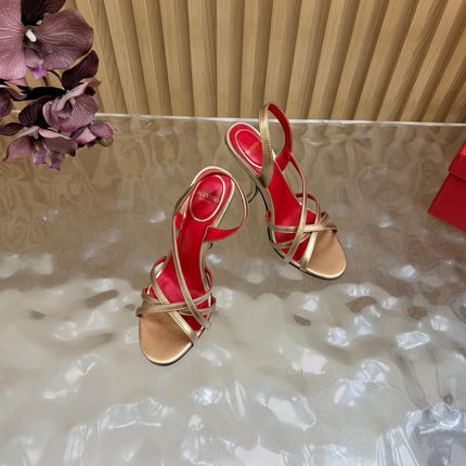 VALENTINO 26S STRAPPER HEEL SANDALS 100 MM IN METALLIC GOLD CALFSKIN