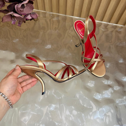 VALENTINO 26S STRAPPER HEEL SANDALS 100 MM IN METALLIC GOLD CALFSKIN
