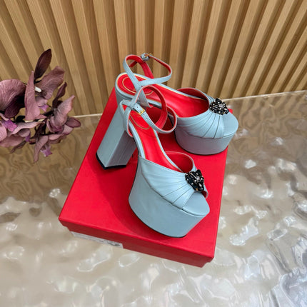 VALENTINO 26S PLATFORM SANDALS 110 MM IN LIGHT BLUE GATHERED CALFSKIN