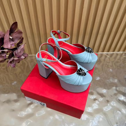 VALENTINO 26S PLATFORM SANDALS 110 MM IN LIGHT BLUE GATHERED CALFSKIN
