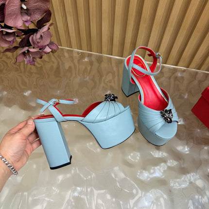 VALENTINO 26S PLATFORM SANDALS 110 MM IN LIGHT BLUE GATHERED CALFSKIN