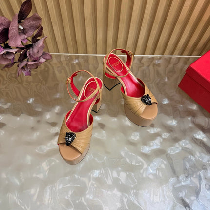 VALENTINO 26S PLATFORM SANDALS 110 MM IN DARK BEIGE GATHERED CALFSKIN