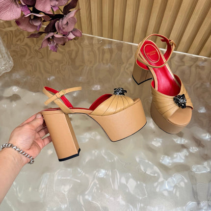 VALENTINO 26S PLATFORM SANDALS 110 MM IN DARK BEIGE GATHERED CALFSKIN