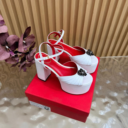 VALENTINO 26S PLATFORM SANDALS 110 MM IN WHITE GATHERED CALFSKIN