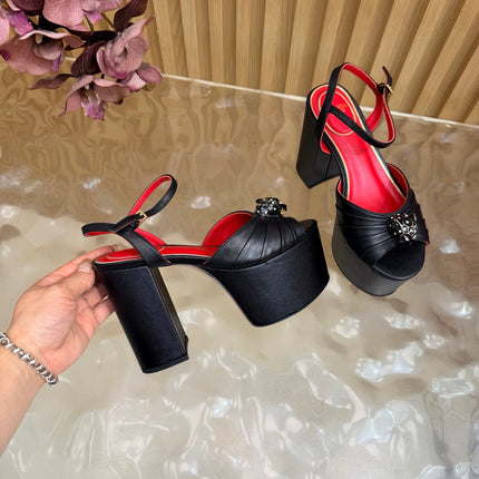 VALENTINO 26S PLATFORM SANDALS 110 MM IN BLACK GATHERED CALFSKIN