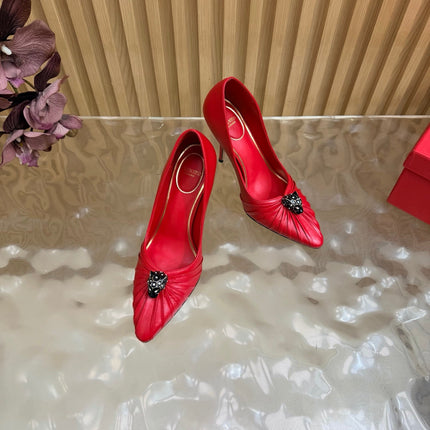 VALENTINO 26S HIGH-HEEL 100 MM IN RED GATHERED CALFSKIN