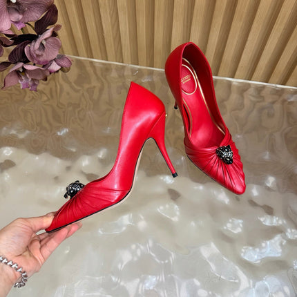 VALENTINO 26S HIGH-HEEL 100 MM IN RED GATHERED CALFSKIN