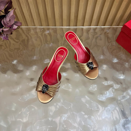 VALENTINO 26S HIGH-HEEL SANDALS 50 MM IN METALLIC GOLD GATHERED CALFSKIN