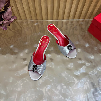 VALENTINO 26S HIGH-HEEL SANDALS 50 MM IN SILVER GATHERED CALFSKIN