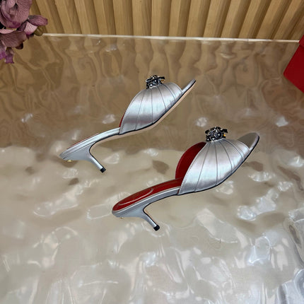 VALENTINO 26S HIGH-HEEL SANDALS 50 MM IN SILVER GATHERED CALFSKIN