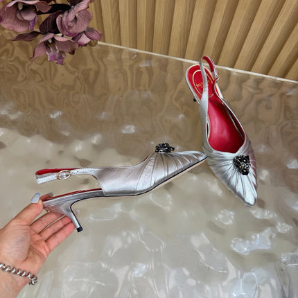 VALENTINO 26S SLINGBACK PUMPS 50 MM IN SILVER CALFSKIN