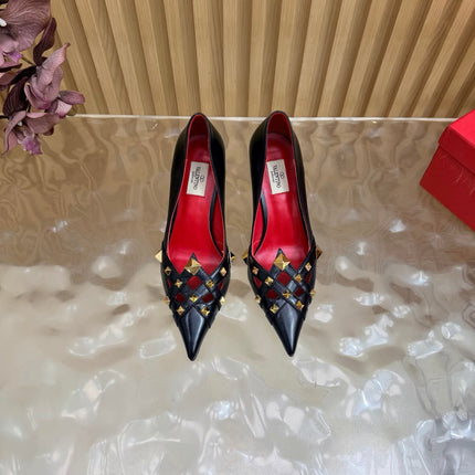 VALENTINO 26S STUDDED POINTED TOE PUMPS 90 MM IN BLACK CALFSKIN