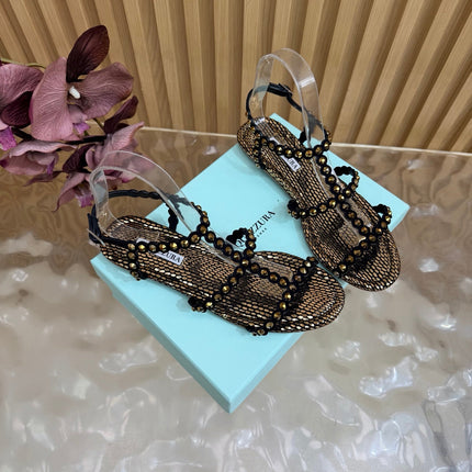 AQUAZZURA 26S FLAT SANDALS IN BRONZE METALLIC SNAKESKIN CRYSTAL EMBELLISHED STYLE 2