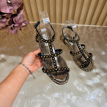 AQUAZZURA 26S FLAT SANDALS IN BRONZE METALLIC SNAKESKIN CRYSTAL EMBELLISHED STYLE 2