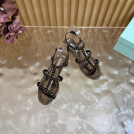 AQUAZZURA 26S FLAT SANDALS IN BRONZE METALLIC SNAKESKIN CRYSTAL EMBELLISHED STYLE 2