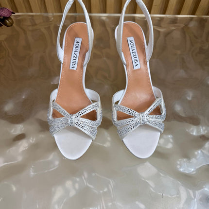 AQUAZZURA 26S HEELED SANDALS 75 MM IN OFF WHITE SATIN