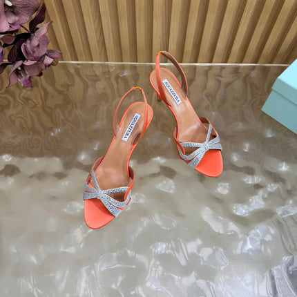 AQUAZZURA 26S HEELED SANDALS 75 MM IN ORANGE SATIN