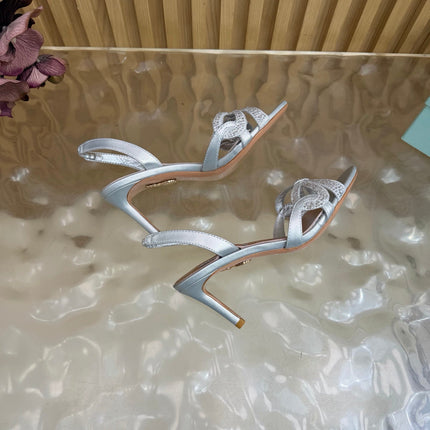 AQUAZZURA 26S HEELED SANDALS 75 MM IN SILVER CALFSKIN