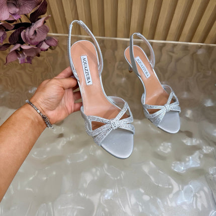 AQUAZZURA 26S HEELED SANDALS 75 MM IN SILVER CALFSKIN