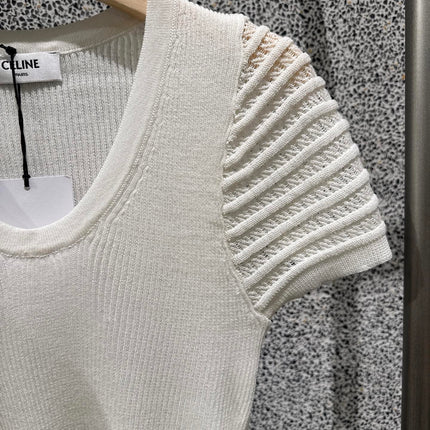 CELINE 26S V-NECK SHORT-SLEEVE KNIT TOP 547